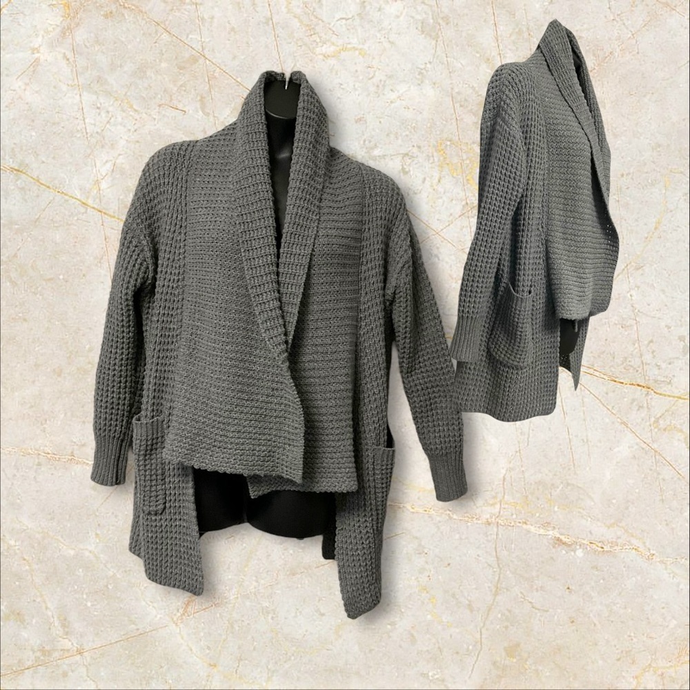 Foreign Exchange Oversize Gray Sweater SZ L Women Knit Cardigan Chunky Lagenlook